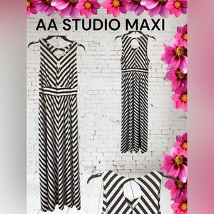 AA Studio Navy and white Striped size:8 Maxi sleeveless dress NWOT